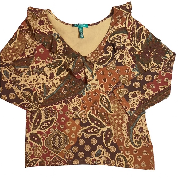 Ralph Lauren Tops - Lauren Ralph Lauren Paisley Ruffle-Neck Top (Size L) Farmhouse Cottagecore